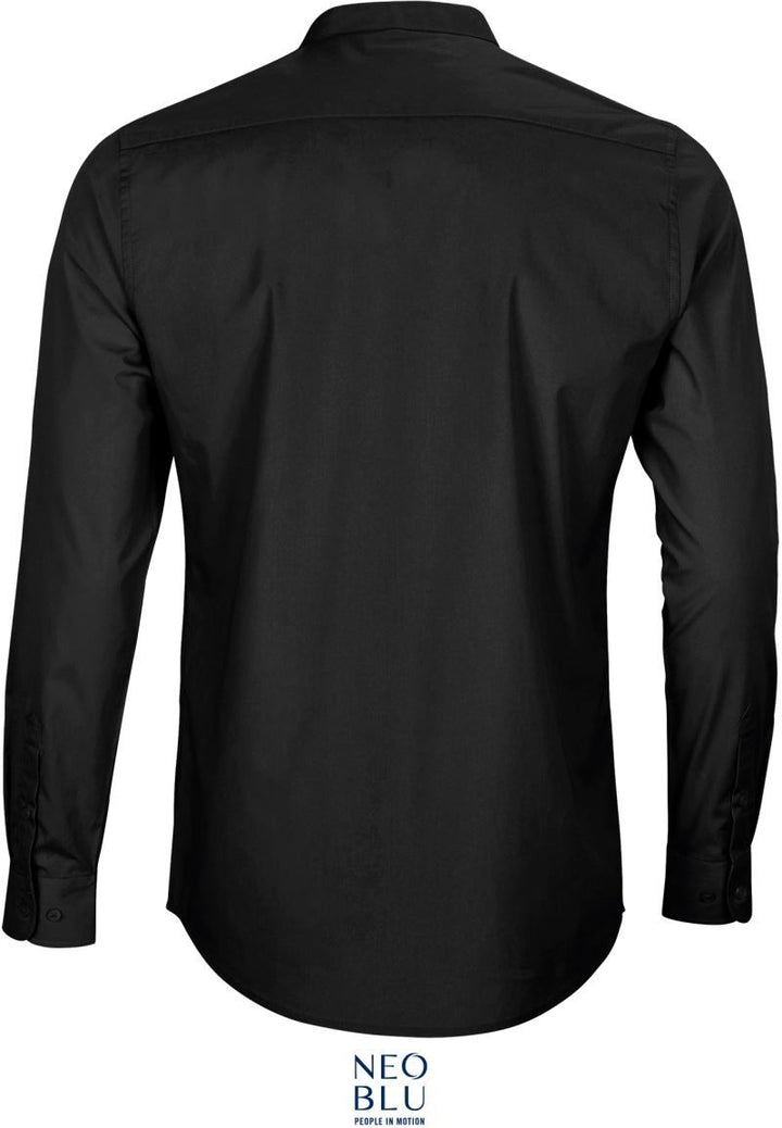 Bart Men | Popeline Hemd mit Maokragen langarm (deep black)