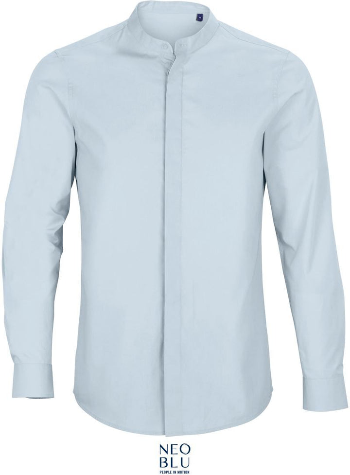 Bart Men | Popeline Hemd mit Maokragen langarm (soft blue)