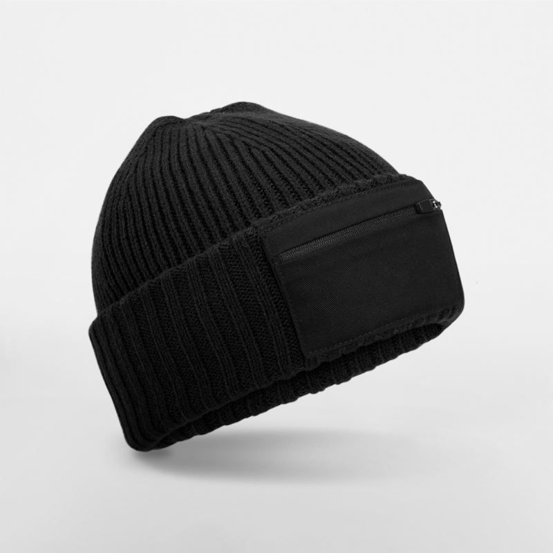 B 334R | Patch Beanie mit Zip (black)